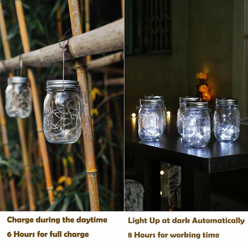 Decorman Solar Mason Jar Lid Lights, 6 Pack 20 LED Waterproof String Fairy Star Firefly Jar Lids Lights for Patio Garden Yard Lawn Party Wedding Christmas Decoration(Jars & Hangers Not Included) - Image 3